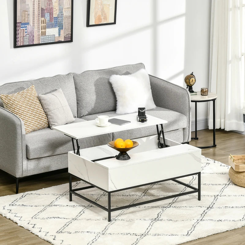 White Lift-Top Coffee Table with Hidden Storage Compartment