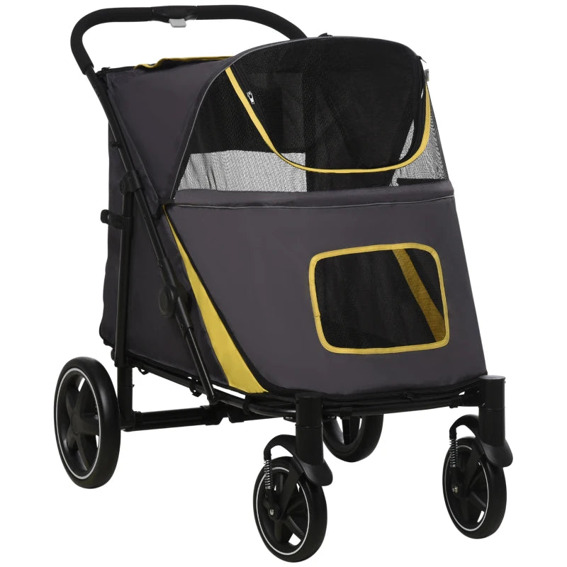 Grey Foldable Pet Stroller with Universal Wheels for Medium and Large Dogs