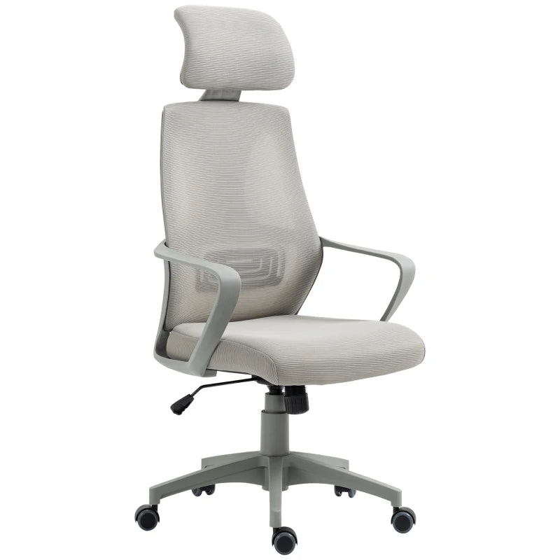 Grey Ergonomic Mesh Office Chair with Lumbar Support & Headrest