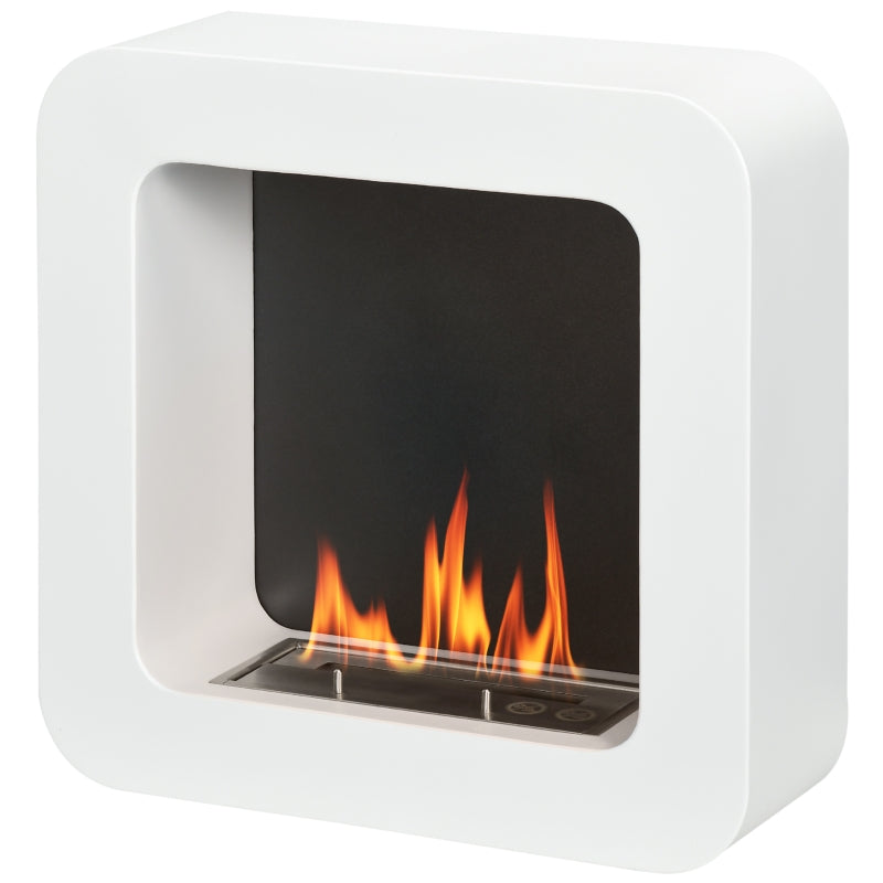 White Wall Mounted Bioethanol Fireplace - 1L Tank, 2.5 Hour Burn Time