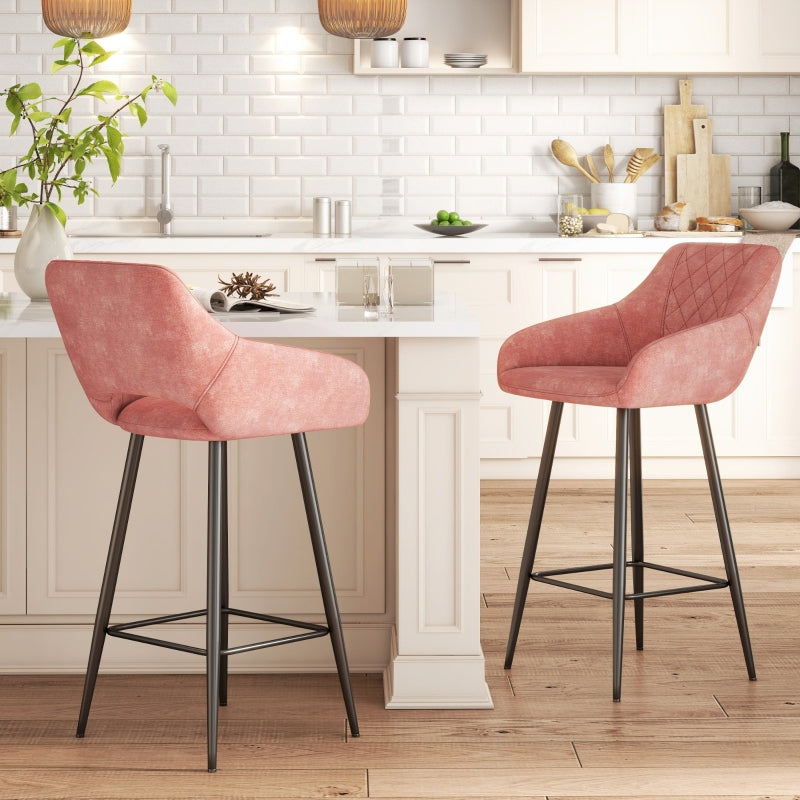 Set of 2 Pink Velvet Bar Stools