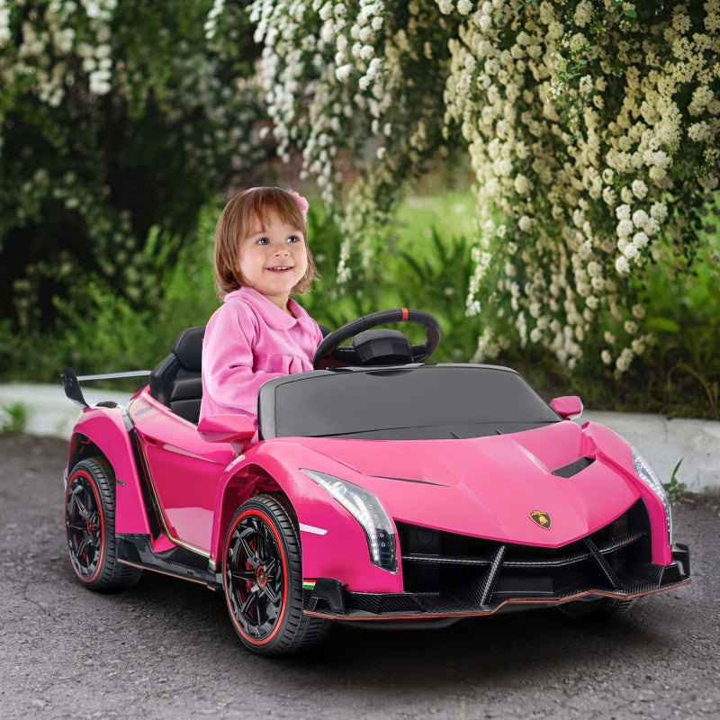 Pink Licensed Electric Ride-On Car with Remote Control, Music, and Horn