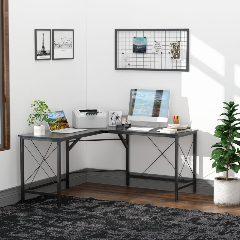 Black L-Shaped Corner Desk for Home Office, Space-Saving Workstation, 150x150x76cm