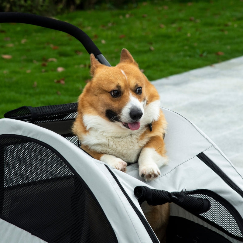 Grey Pet Stroller for Medium Pets with Safety Features