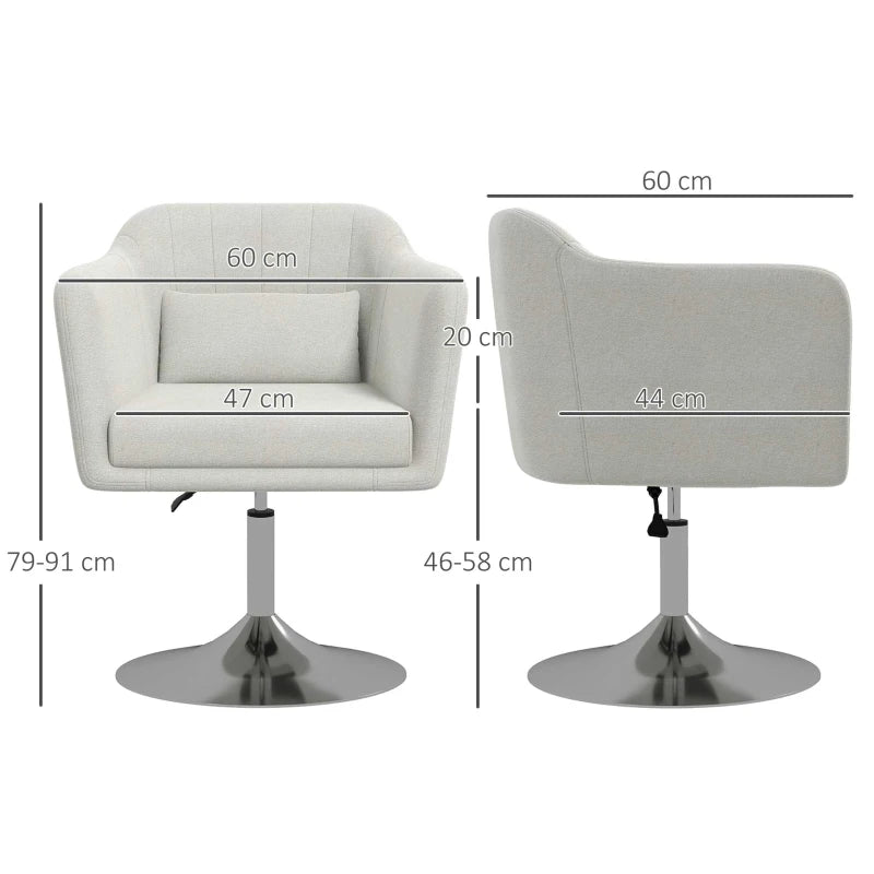 Swivel Accent Chair with Adjustable Height and Pillow, Cream White