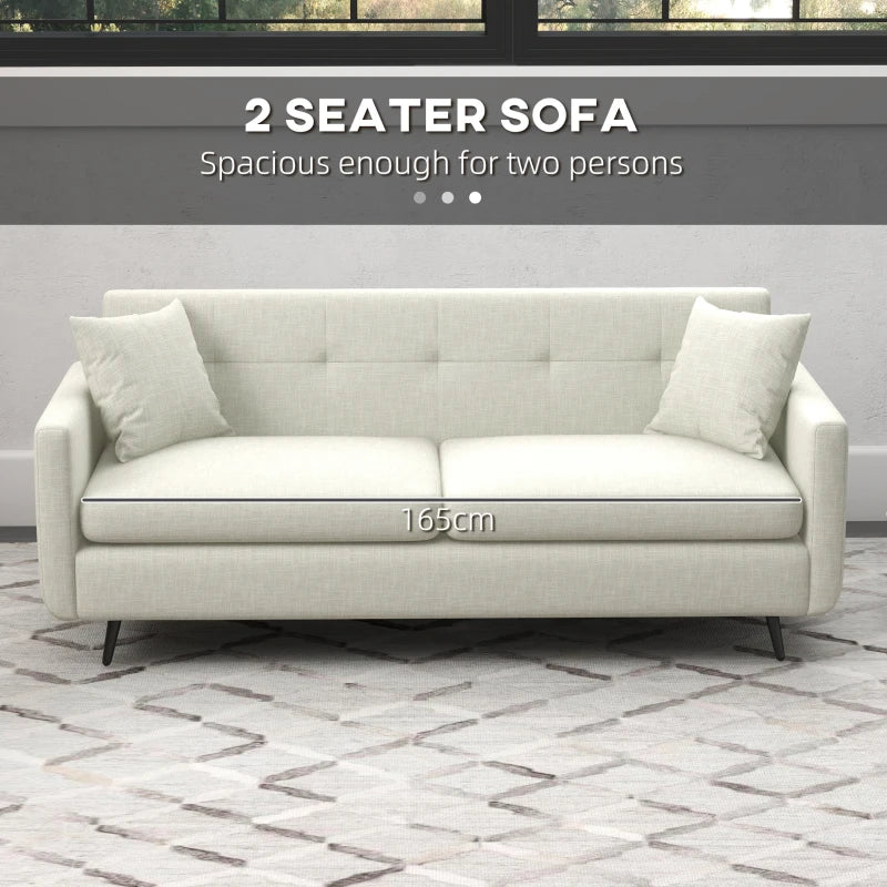 Beige Fabric 2 Seater Sofa with Storage Pockets and Steel Legs