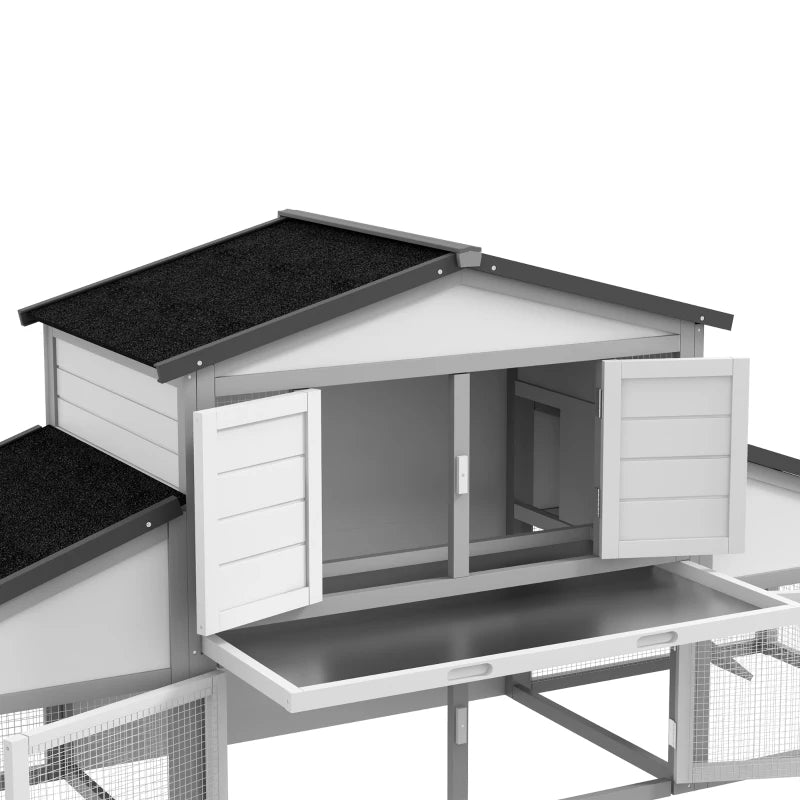 Large Outdoor Rabbit Hutch with Run and Ramp - Light Grey