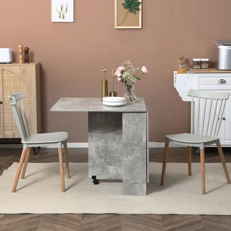 Grey Folding Dining Table with Shelves and Casters