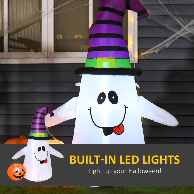 1.2m Halloween Witch Ghost Inflatable Decoration with LED Lights - Weather-Resistant