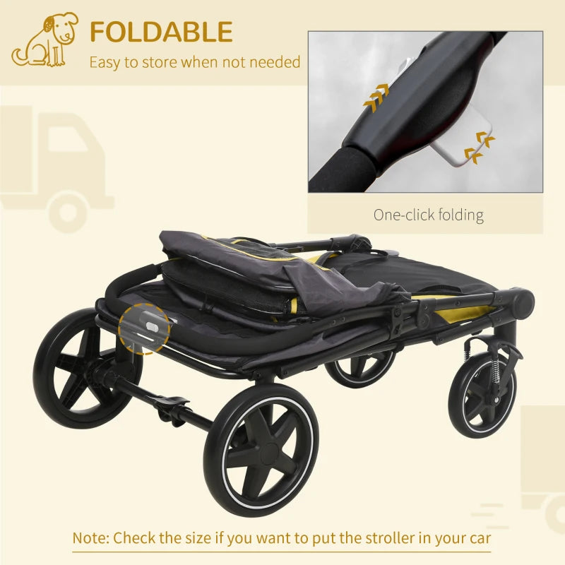 Foldable Pet Travel Stroller with Rain Cover - Grey