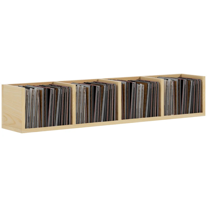 Wall Mount Media Storage Rack - Natural Wood Colour