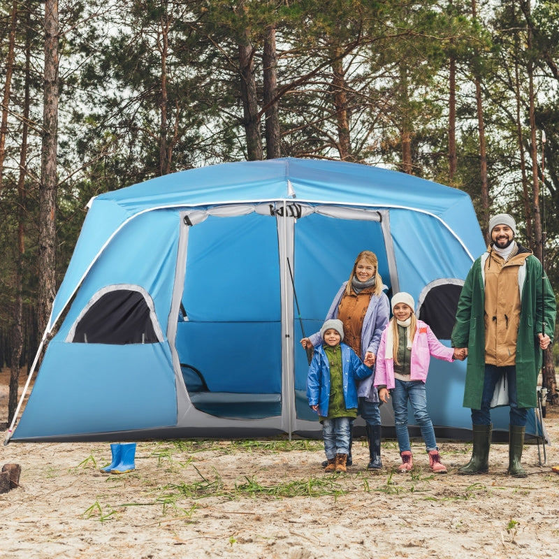 Blue 2-Room Camping Tent for 4-8 People