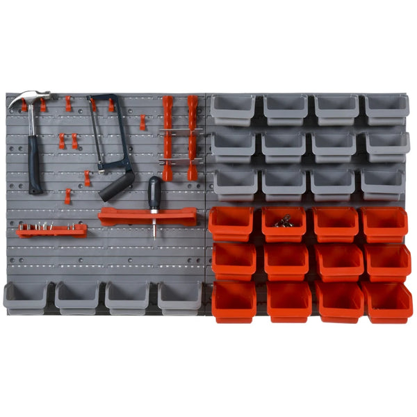 Red Wall Mounted Tool Rack Organizer with 44 Pieces