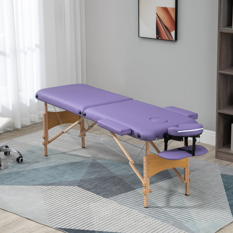 Portable Purple Massage Table with Carry Bag and Wooden Frame