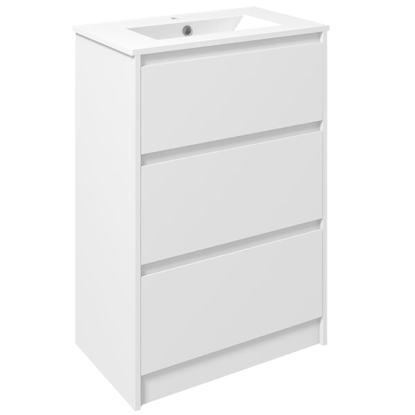 White Gloss Bathroom Vanity Unit with Basin & Single Tap Hole, 2 Drawers