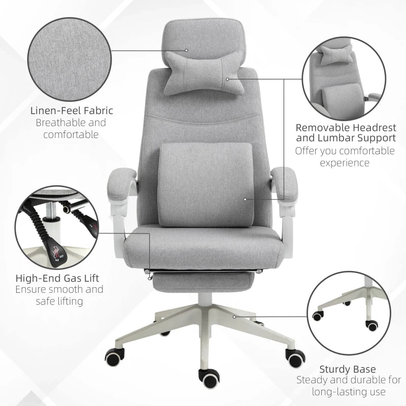 Grey Ergonomic High Back Office Chair with Reclining Backrest and Footrest