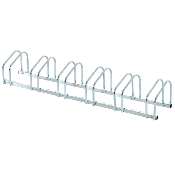 Silver Bike Storage Rack - Wall/Floor Mount, Locking, 6 Racks, 179L x 33W x 27H