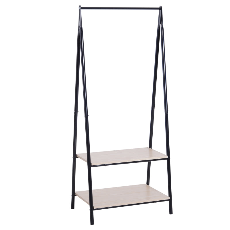 Black Metal Clothes Rack with 2 Tier Shelves, 64 x 42.5 x 149 cm