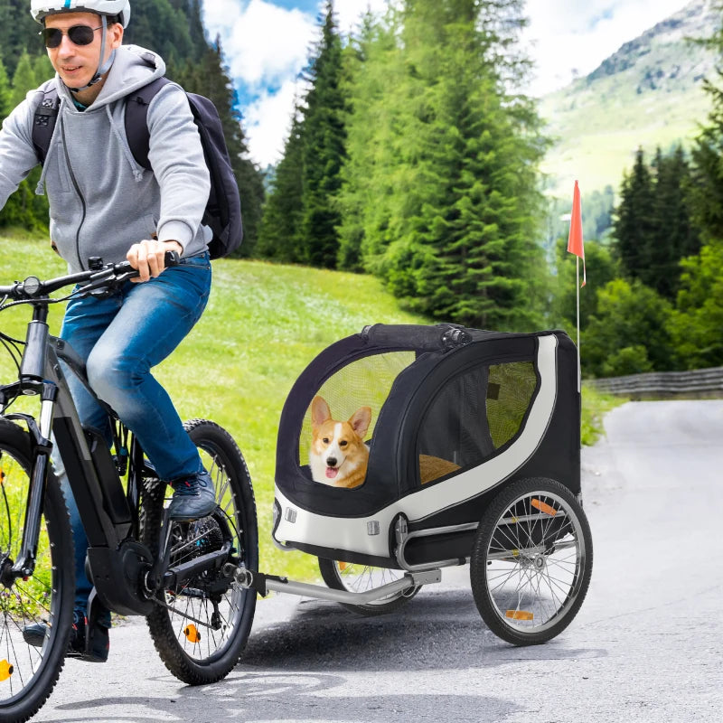 Steel Dog Bike Trailer Pet Carrier for Bicycle - White/Black