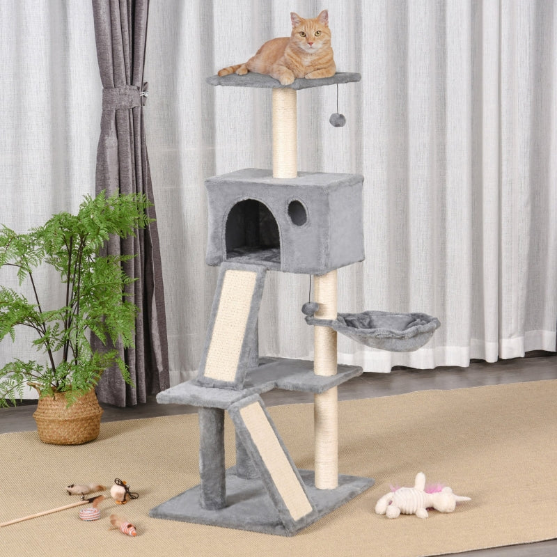 Cat Tree Tower with Sisal Scratching Posts and Ladders - Grey