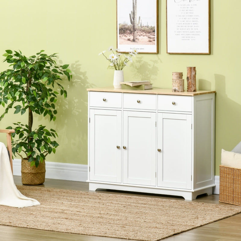 White Modern Sideboard with Storage Cabinets and Drawers