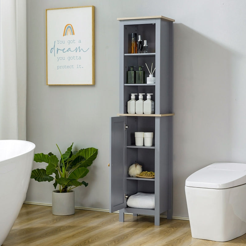 Grey Bathroom Storage Cabinet with 3 Tier Shelf and Cupboard