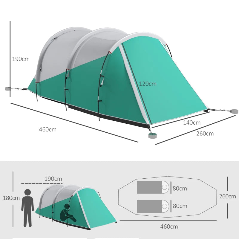 Green 3-Person Waterproof Two-Room Tunnel Tent - 3000mm