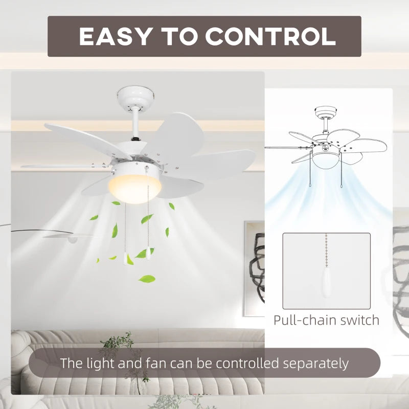 White Flush Mount Ceiling Fan with LED Light and Reversible Blades