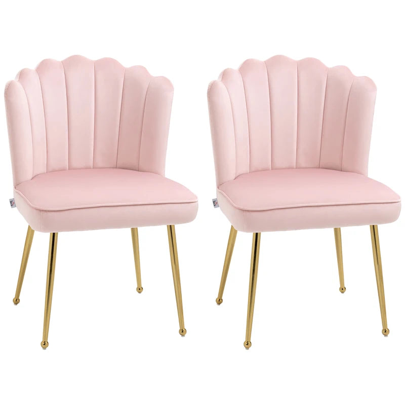 Velvet Pink Dining Chairs Set of 2 with Gold Metal Legs