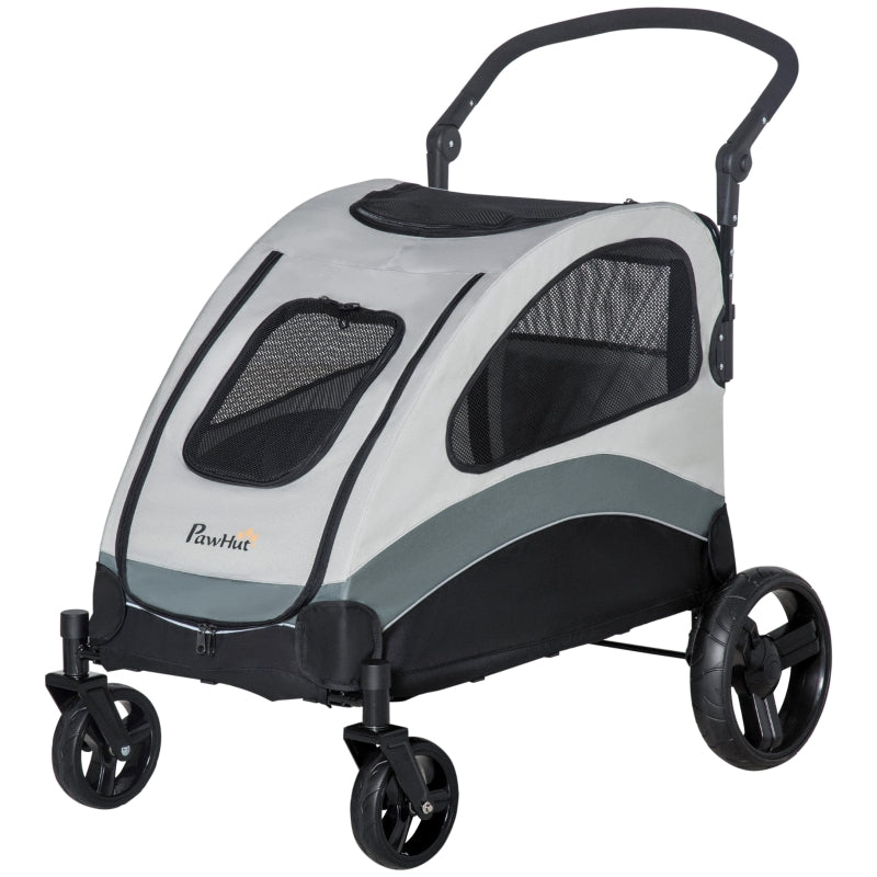 Grey Pet Stroller for Medium Pets with Safety Features