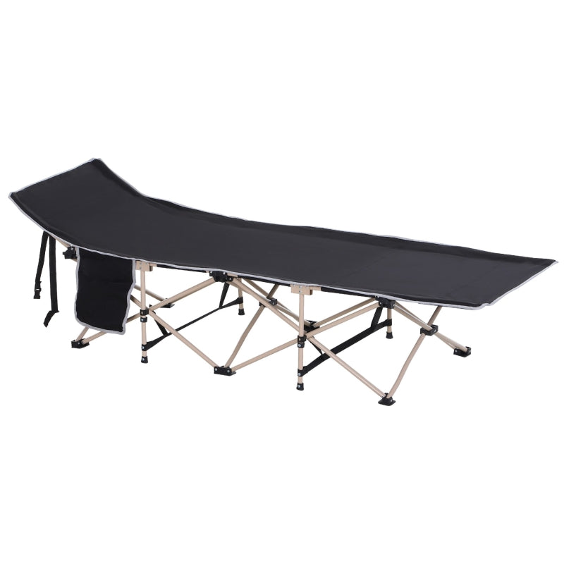 Portable Black Camping Cot with Side Pocket and Carry Bag