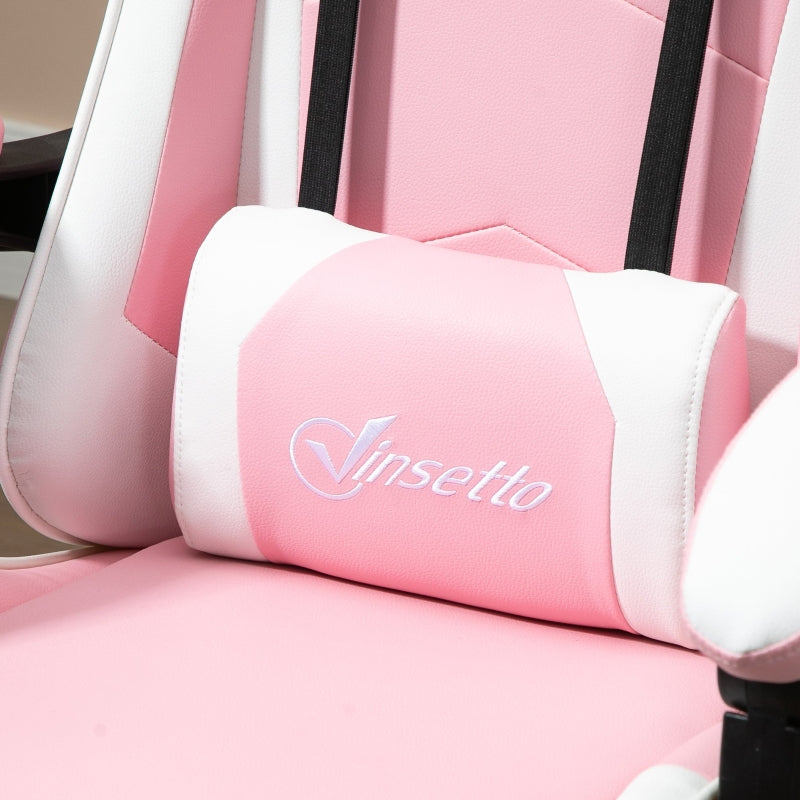 Pink Racing Gaming Chair with Lumbar Support & Head Pillow