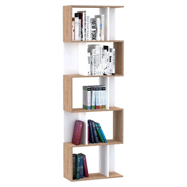 5-Tier Natural Wood S-Shaped Bookcase