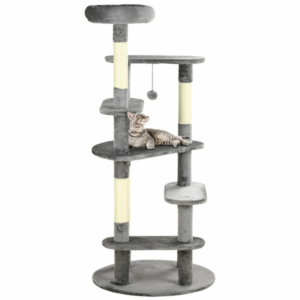 Grey Cat Tree Tower with Scratching Posts and Bed