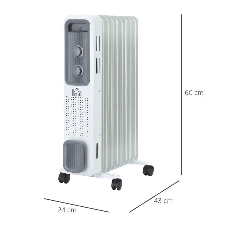 White 9-Fin Portable Electric Oil Filled Radiator Heater