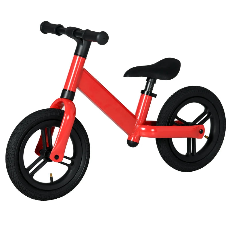 Red 12" Balance Bike for Kids - Adjustable Seat, 360° Rotation Handlebars