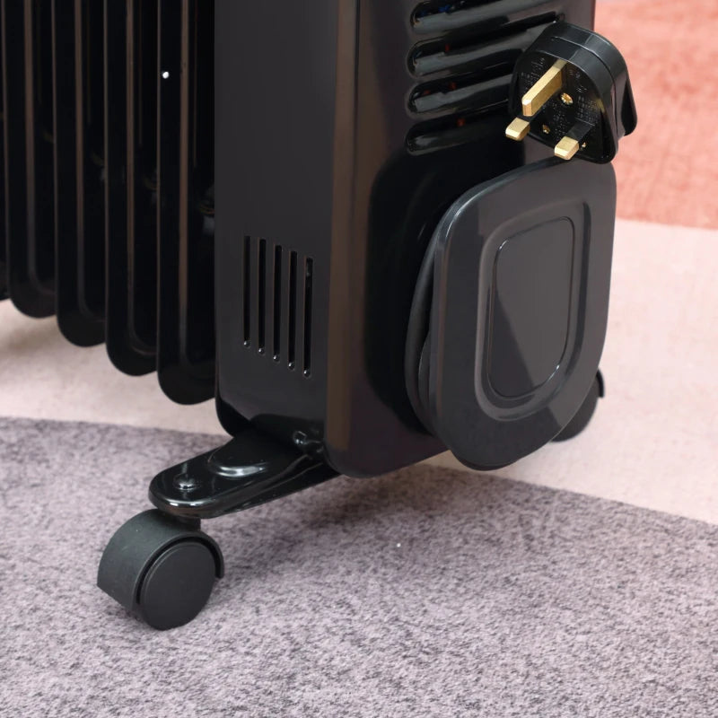 Black 1500W Digital Oil Filled Radiator, Portable Electric Heater with Timer & Remote