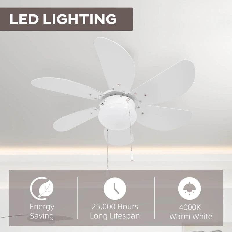 White Flush Mount Ceiling Fan with LED Light and Reversible Blades