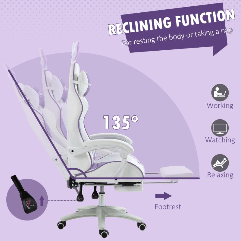 Purple Gaming Chair with Rabbit Ears, Footrest & Support