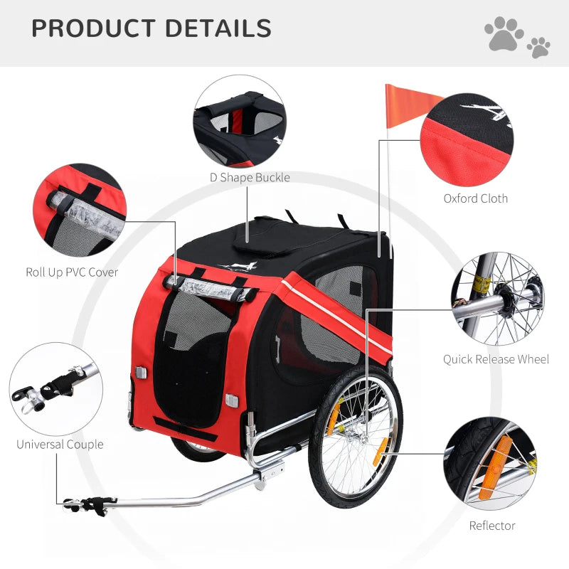 Steel Frame Pet Bicycle Trailer - Red/Black