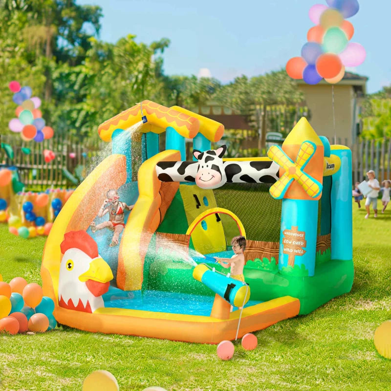 Farm Style Kids Inflatable Bouncy Castle with Slide & Pool - 3.5m