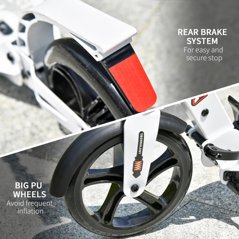 White Folding Kick Scooter with 2 Big Wheels for Teens and Adults 14+