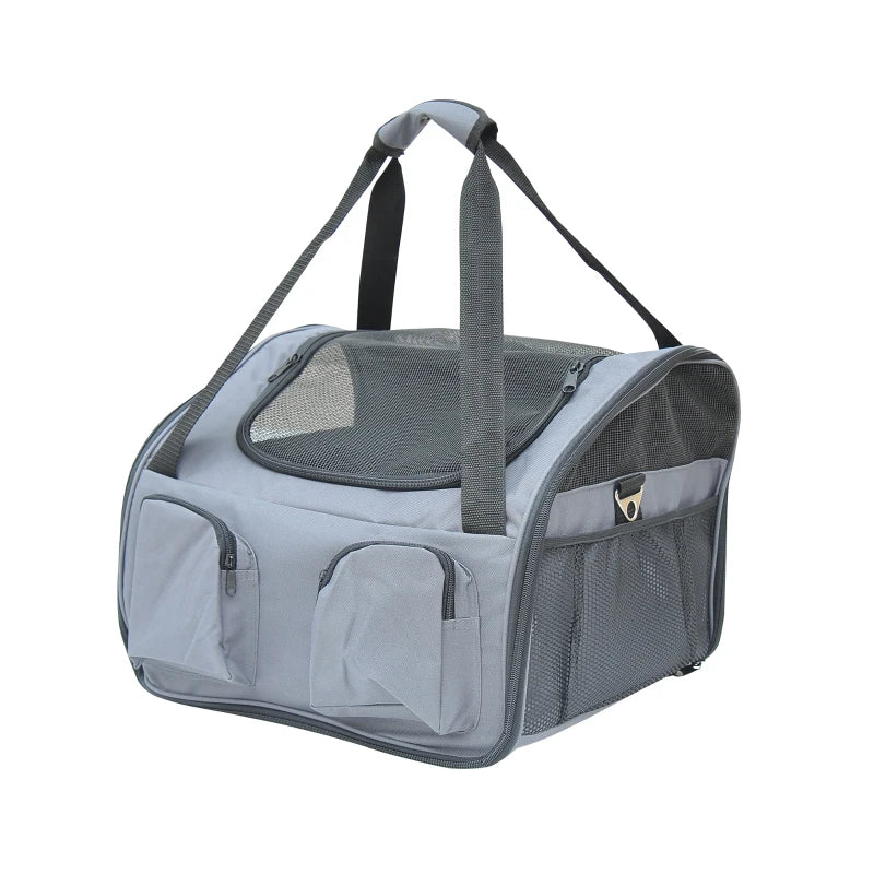 Grey Pet Carrier Bag Seat Cage for Cats Dogs - Portable Travel Tote