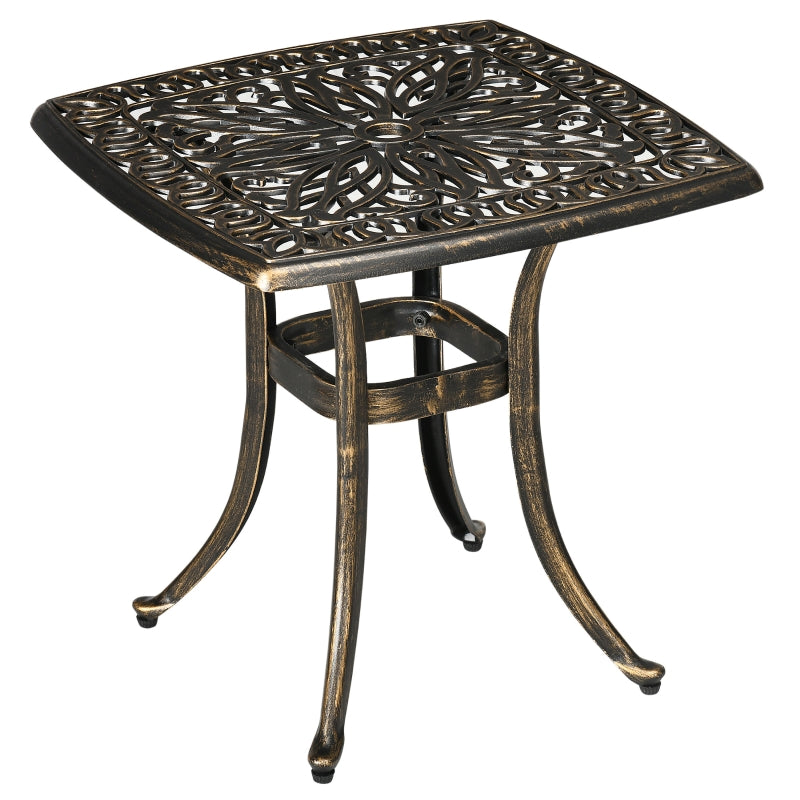 Bronze Tone Outdoor Patio Coffee Table with Umbrella Hole, 54 x 54cm