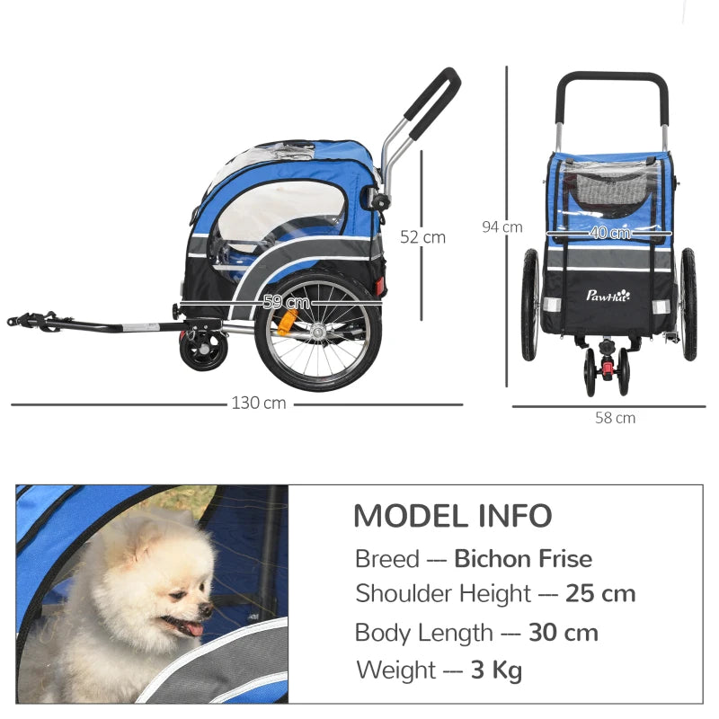 Blue Dog Bike Trailer Pet Cart Carrier Stroller with 360° Rotatable Wheel