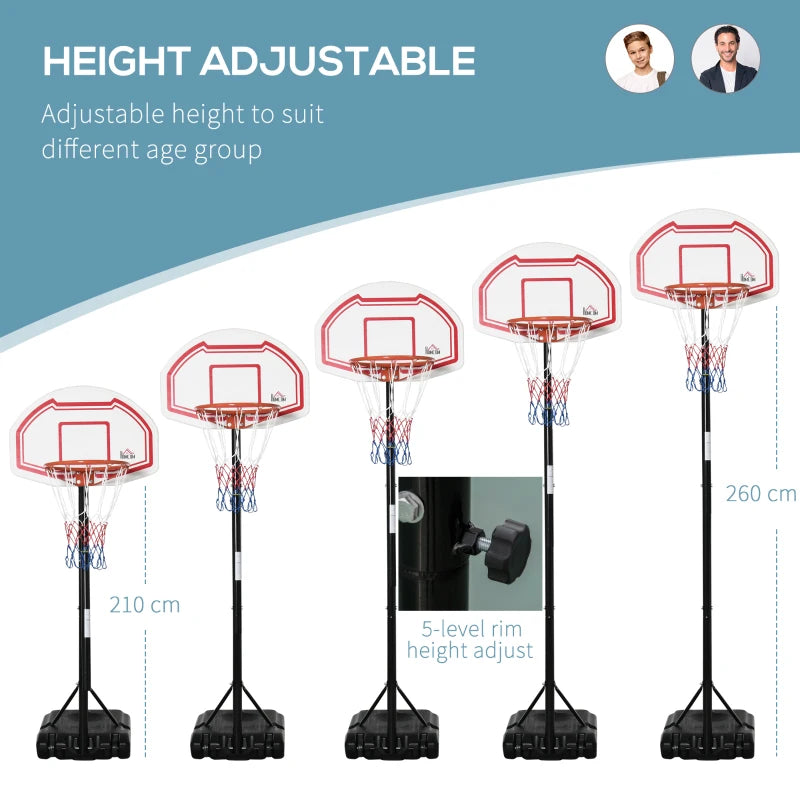 Red Portable Outdoor Basketball Hoop Stand - Adjustable Height, Sturdy Rim, Stable Base