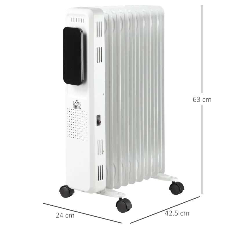 White 2000W Oil Filled Radiator Heater with Timer & Remote Control