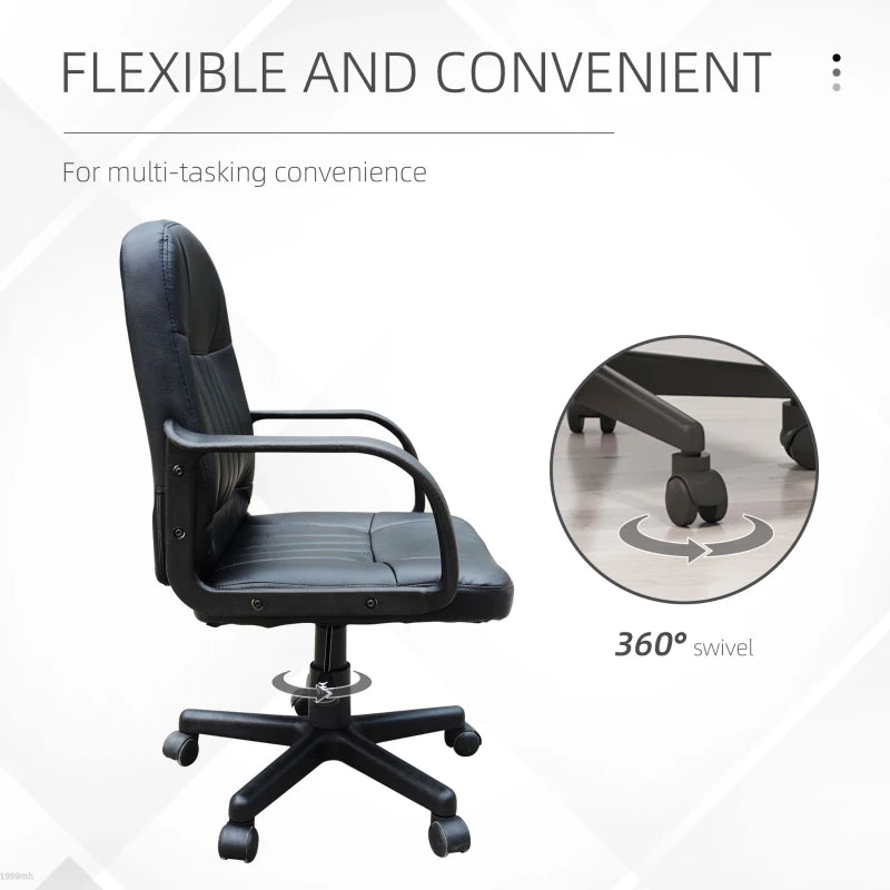 Black Swivel Office Chair - PU Leather Desk Gaming Seater