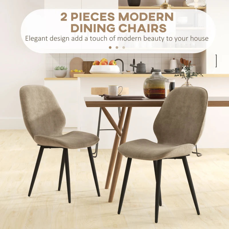 Velvet Dining Chairs, Set of 2, Light Brown Metal Leg Chairs