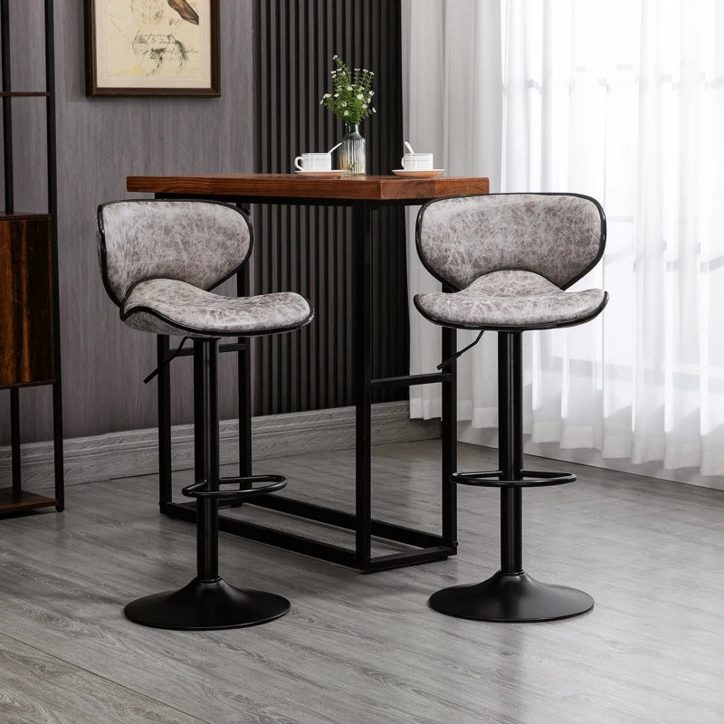 Grey Microfiber Cloth Swivel Bar Stool Set of 2, Adjustable Height Armless Chairs